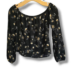 Forever 21 women's black floral long sleeves off the shoulder Blouse - small
